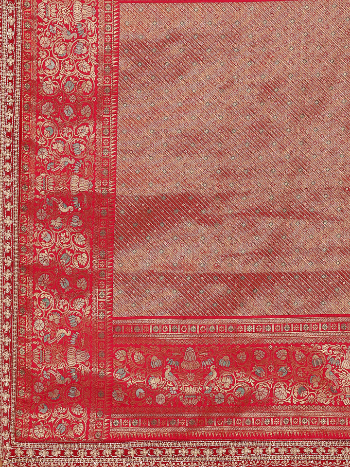 Banarsi Silk Saree With Meenakari Jaal Border & Hand Embroidery On Border And Readymade heavy blouse