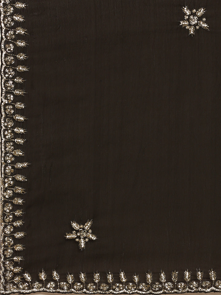 Black Shimmer Tissue Saree With Cut Dana & Swarovski Embroidery