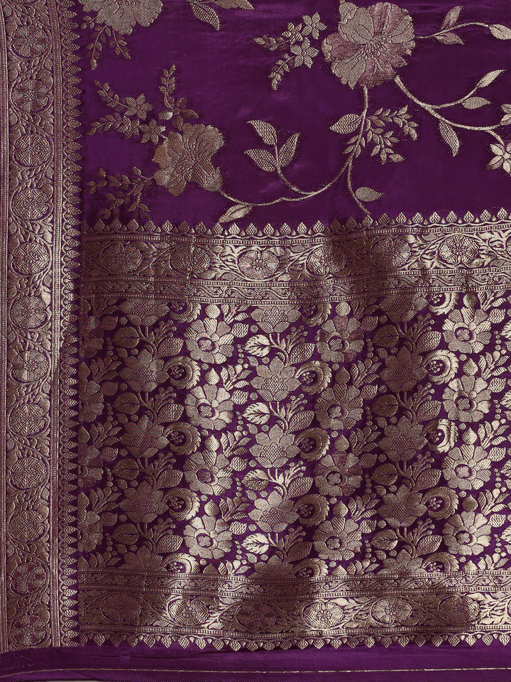 Wine banaras silk saree with gold motifs