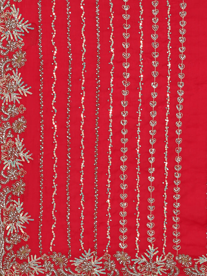Red swarovski & Cut Dana embroidery saree
