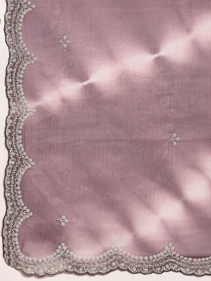 Onion pink Jimmy organza tie dye hand embroidery saree