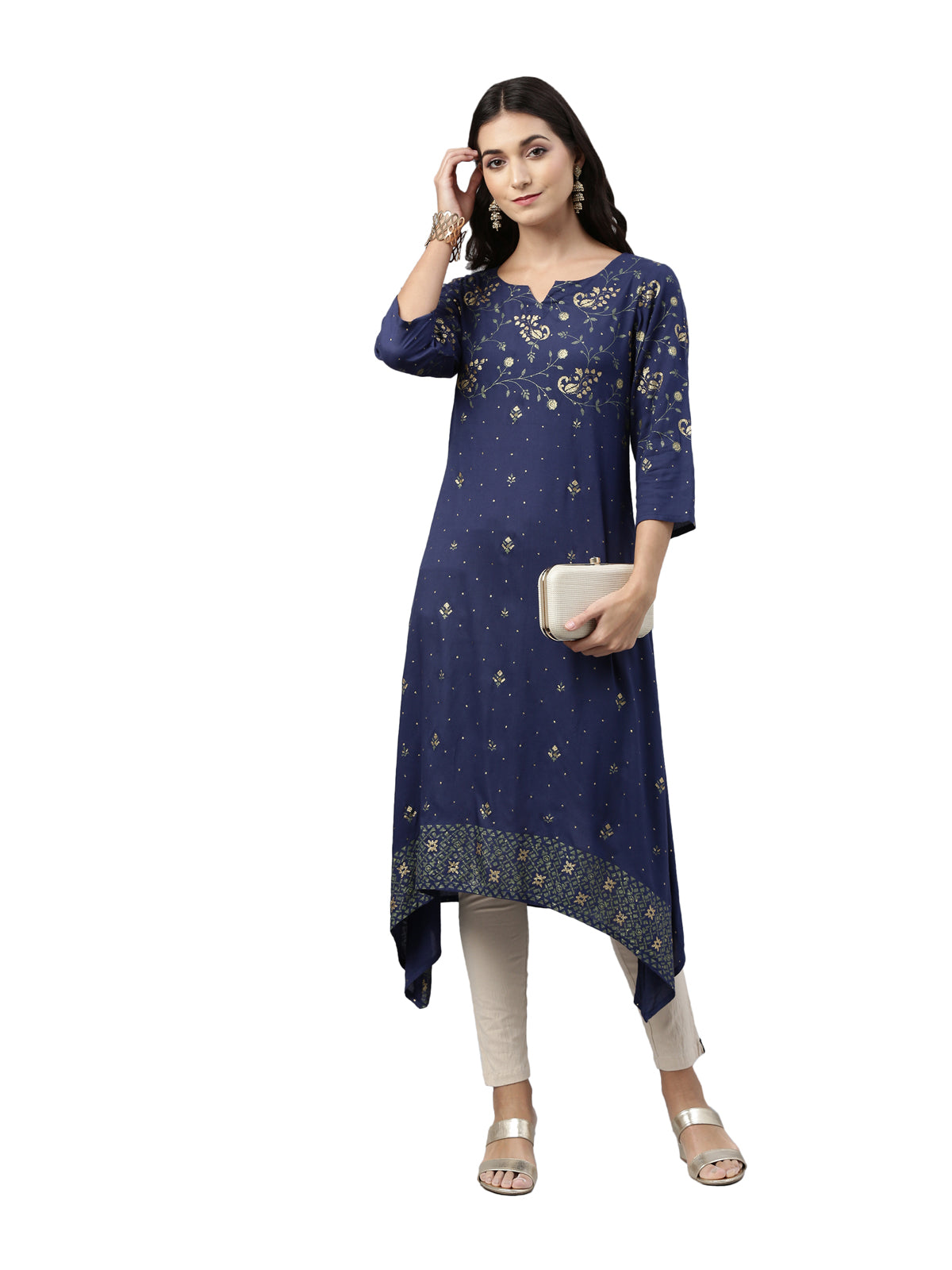 Neerus Women Blue Ethnic Motifs Printed Kurta