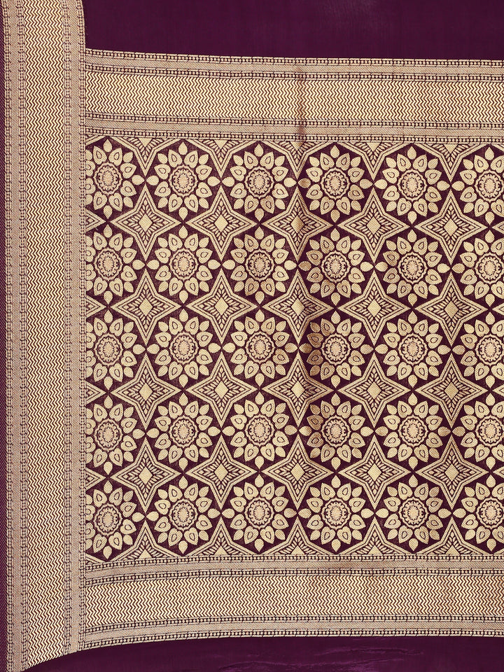 Wine Banaras Weave Saree With Peacock Motifs And Rich Zari Border