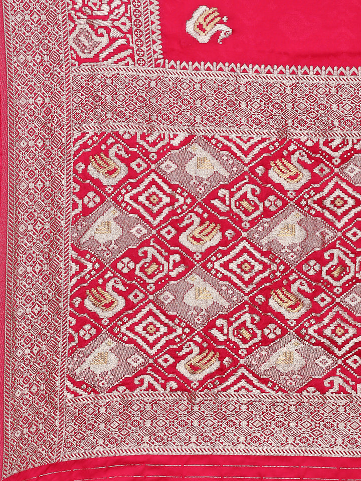 Pink banaras silk saree with silver motifs