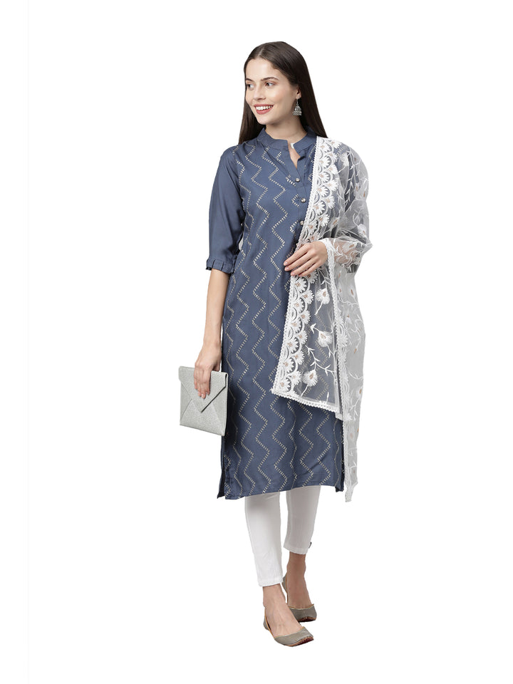Neerus Women Blue Embellished Kurta
