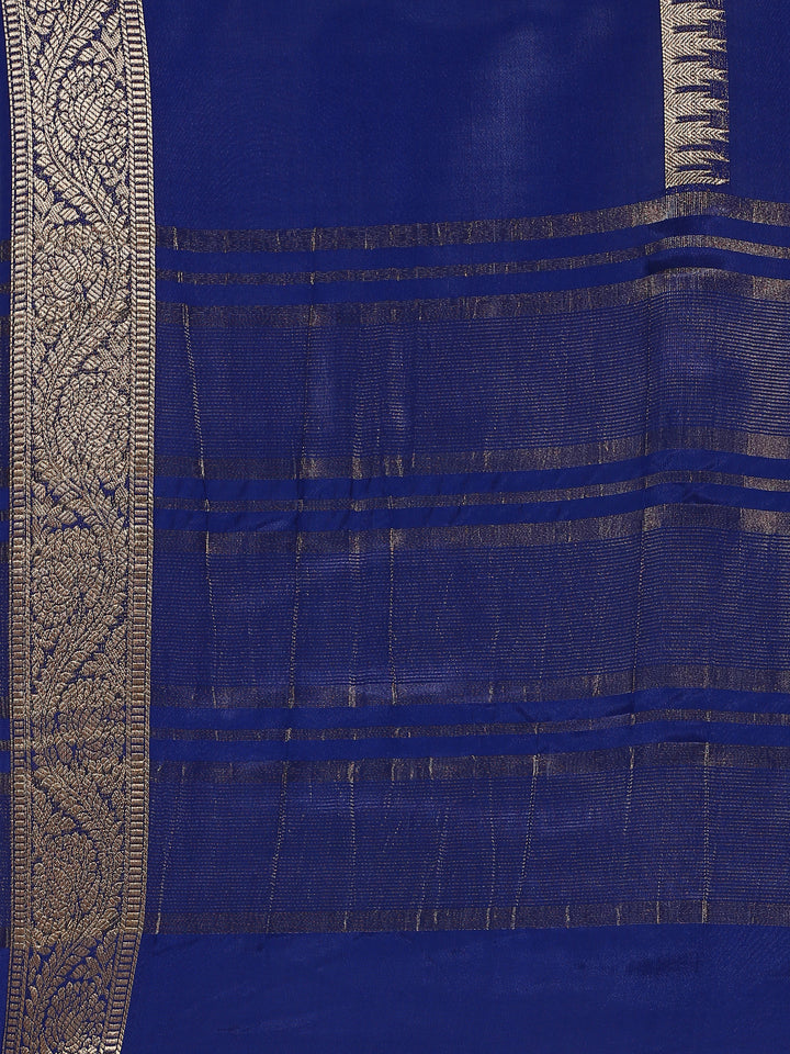 Royal blue mysore silk saree with pichvai motifs
