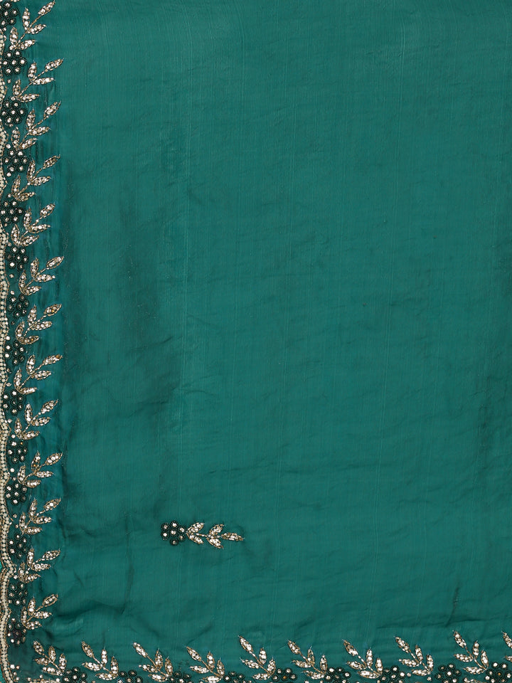 Green shimmer tissue saree with cut Dana & Swarovski embroidery