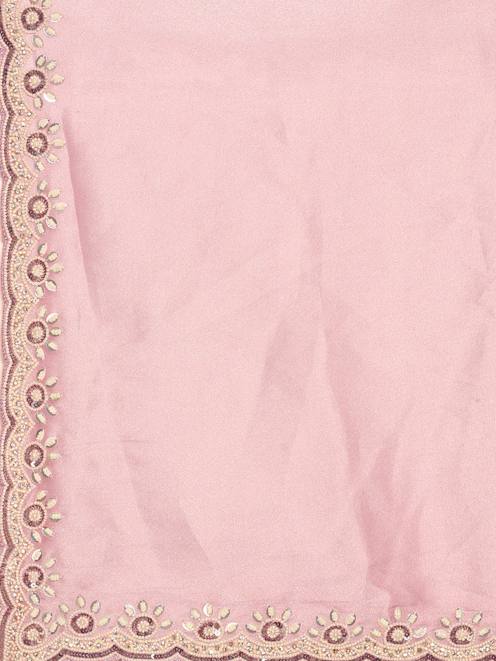 Lavender Jimmy Tissue Saree With Pearls & Beads Embroidery With Heavy Readymade Blouse