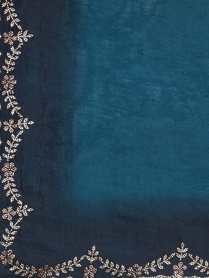 Royal blue jimmy tissue saree with Swarovski embroidery