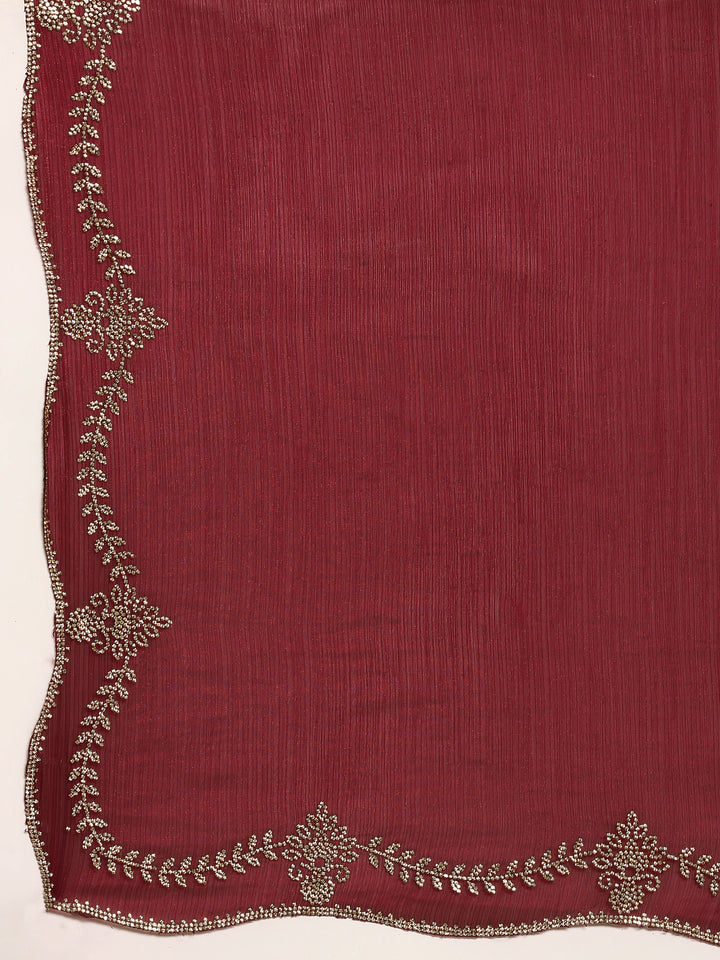 Mahroon jimmy tissue saree with cut Dana hand embroidery