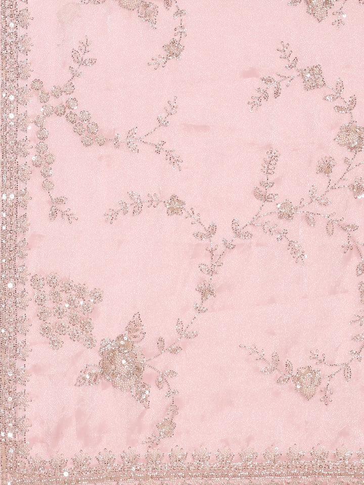 Baby pink satin saree with zardozi hand work