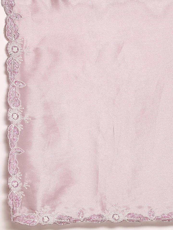 Lilac Jimmy satin tissue saree with pearls & sequin embroidery with ready made blouse