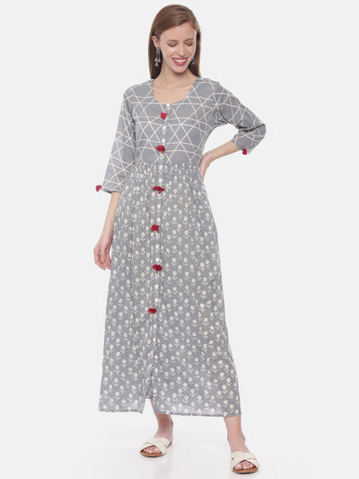 Neerus Women Grey Printed Anarkali Kurta