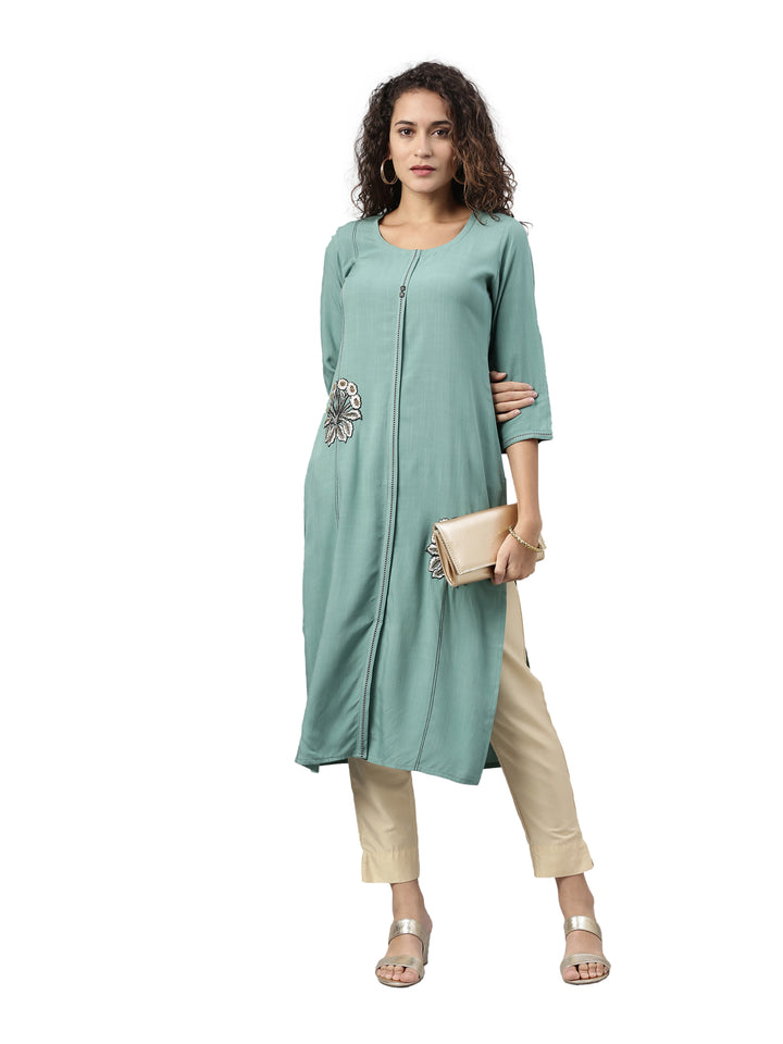 Neerus Women Turquoise Blue Solid Kurta