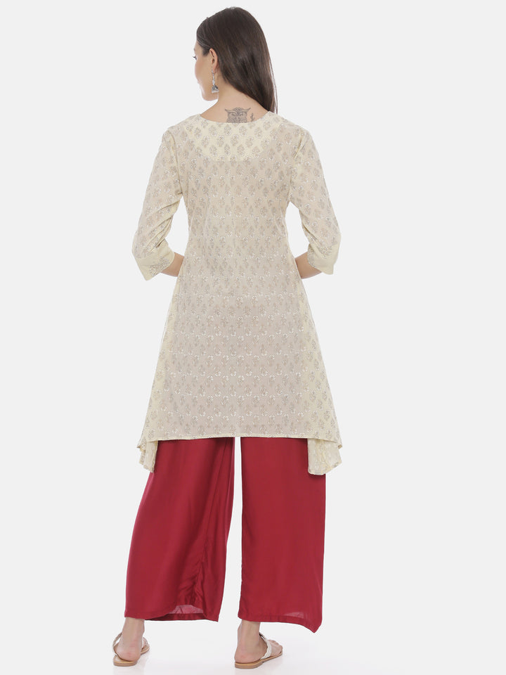 Neerus Beige rayon printed A-line kurti - detail view 1