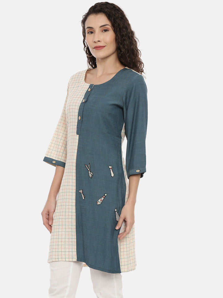 Neerus Cream Color Cotton Fabric Kurta