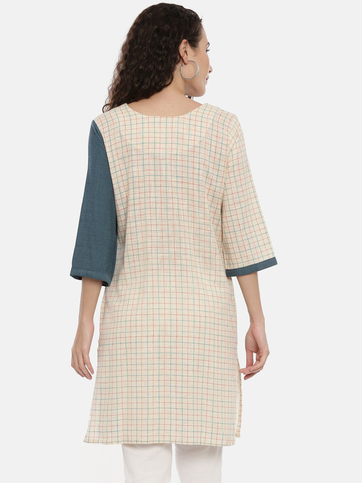 Neerus Cream Color Cotton Fabric Kurta