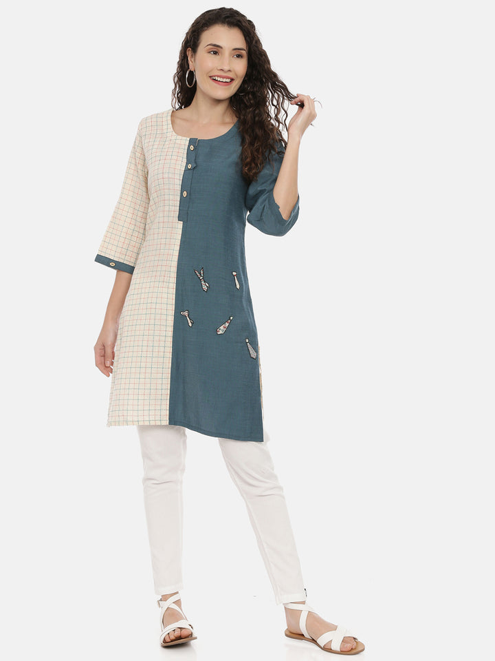 Neerus Cream Color Cotton Fabric Kurta