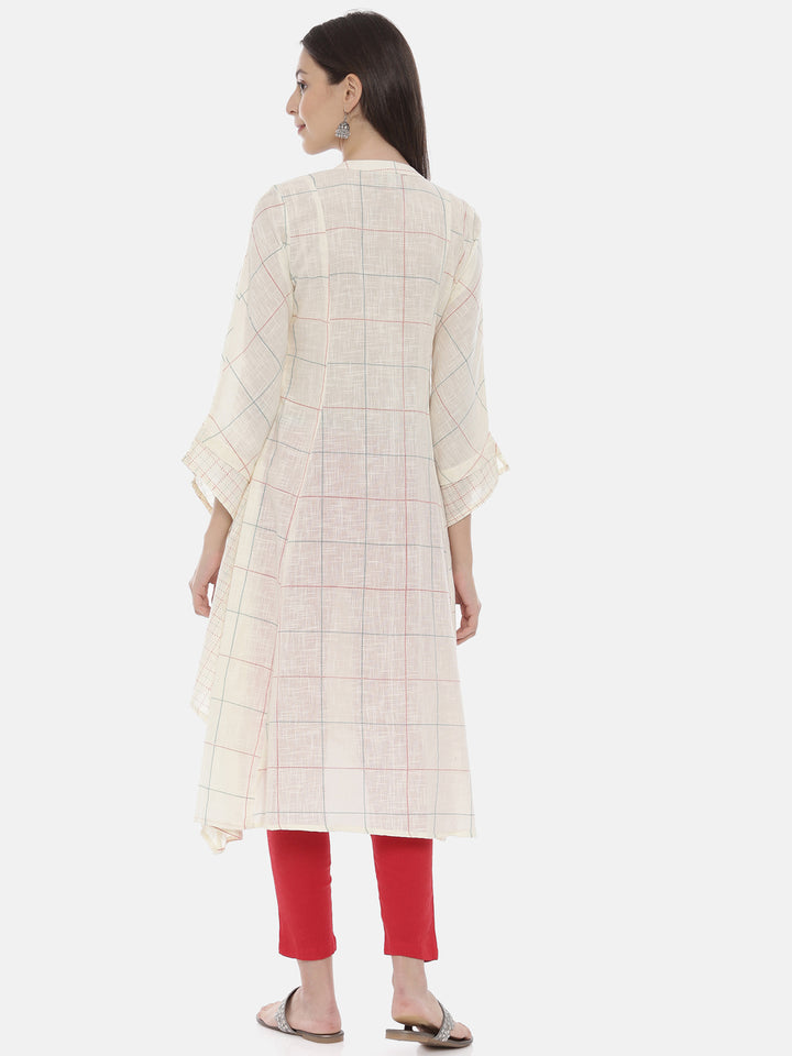 Neerus Women Cream-Coloured Embroidered Layered A-Line Kurta