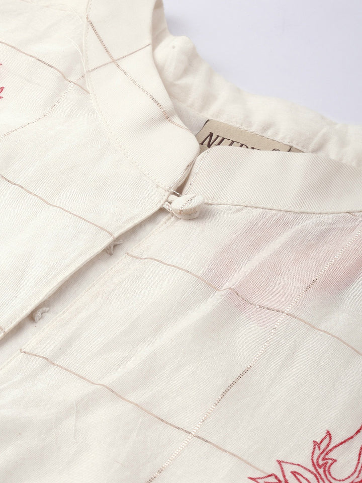 Neerus White cotton checked layered kurti - detail view 1