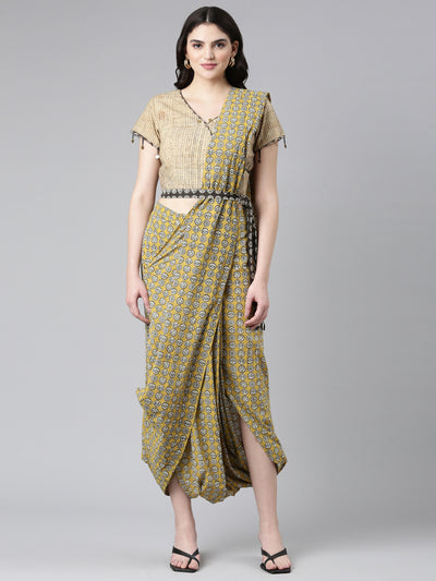Neerus Mustard Empire Straight Solid Top And Dhoti Pants