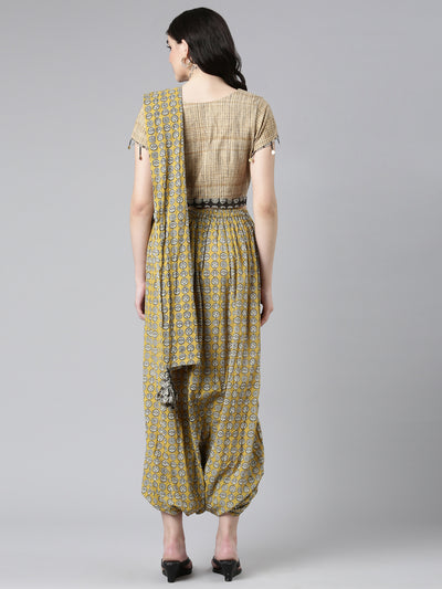 Neerus Mustard Empire Straight Solid Top And Dhoti Pants