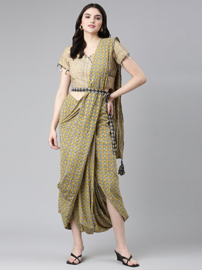 Neerus Mustard Empire Straight Solid Top And Dhoti Pants