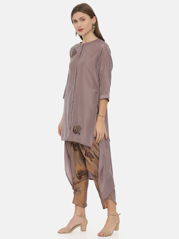Neerus Purple embroidered straight kurta set - back view