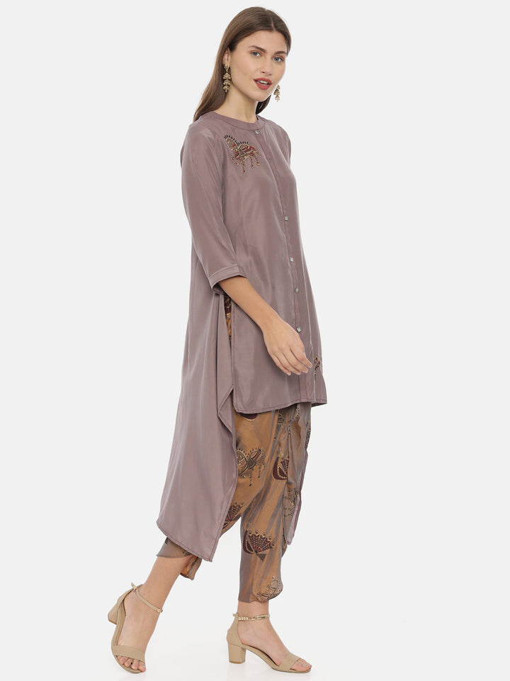 Neerus Purple embroidered straight kurta set - side view