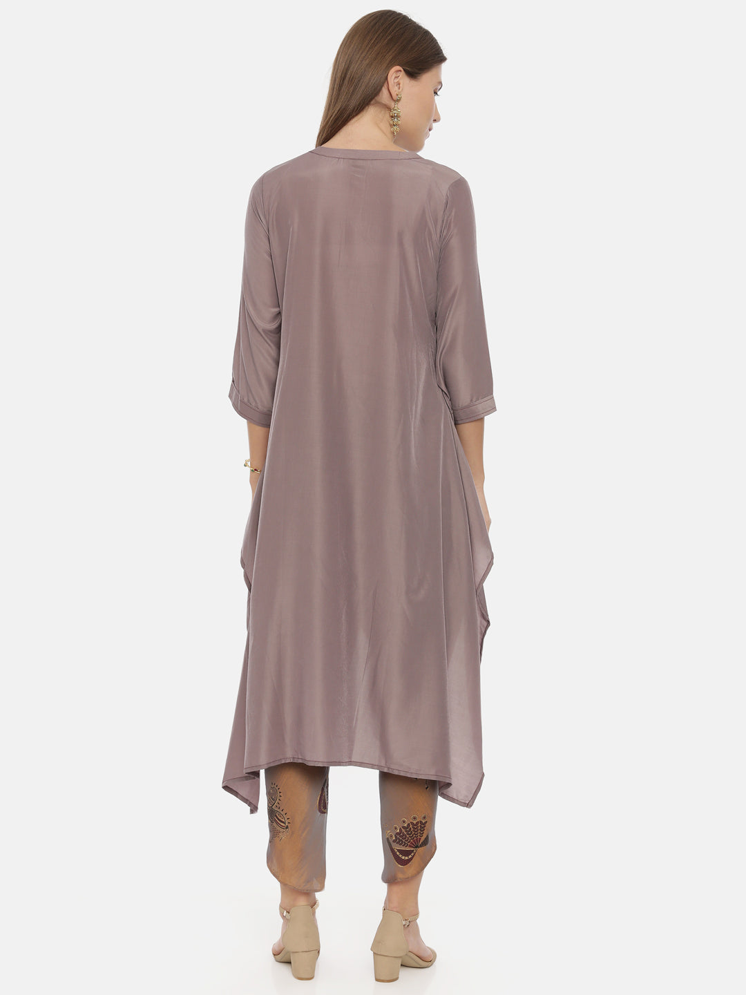 Neerus Purple embroidered straight kurta set - detail view 1