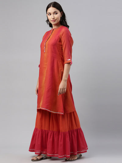 Neerus Women Pink Pleated Chanderi Silk Kurta with Sharara