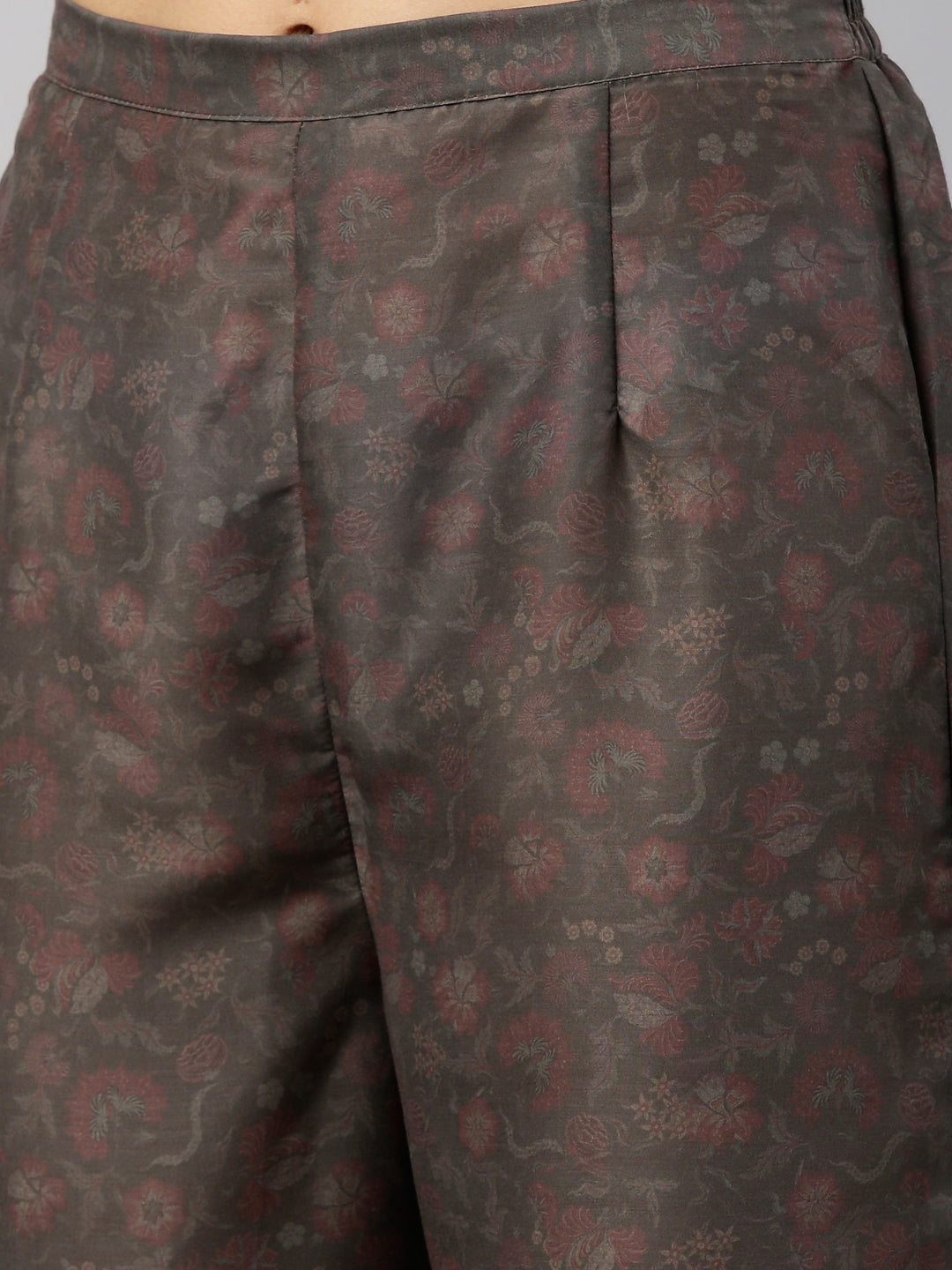 Neerus Women Olive Green Floral Printed Kurta with Sharara