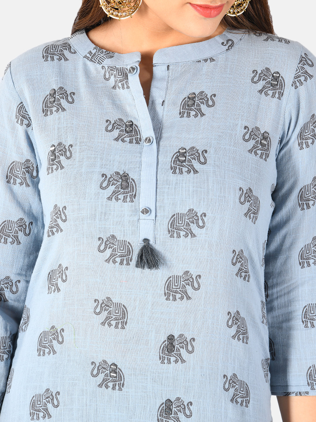 Neerus Blue printed straight kurta for women - detail view 1