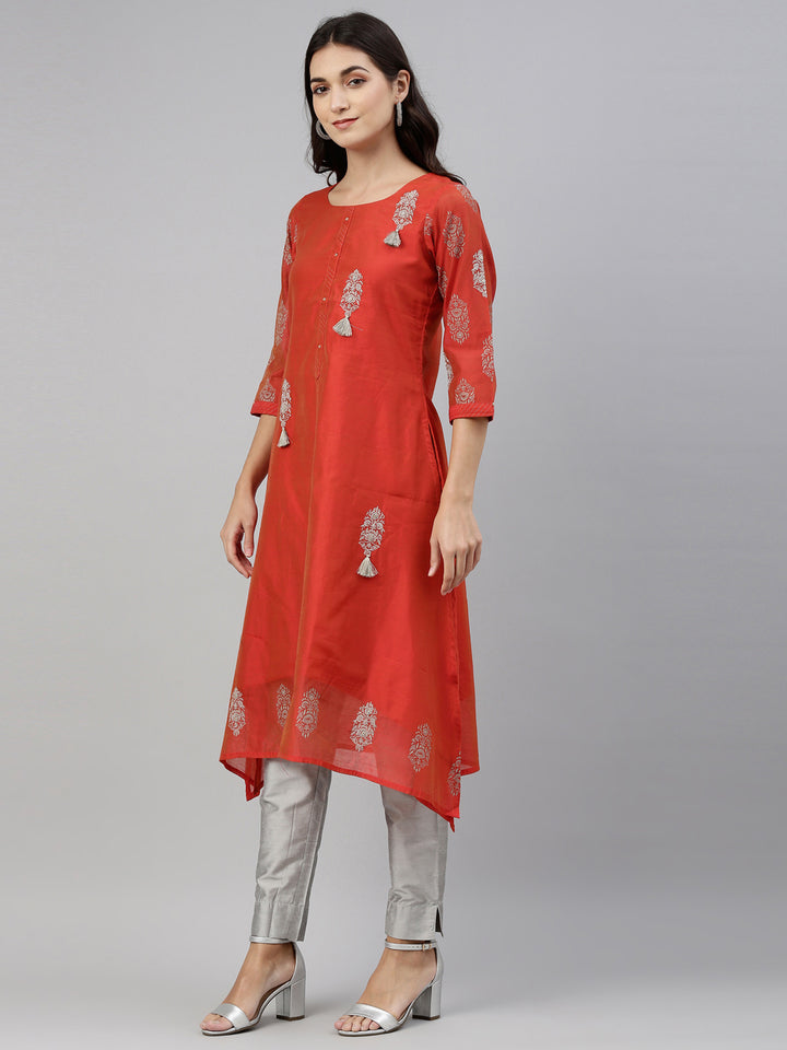 Neerus Orange thread embroidered ethnic kurta - back view