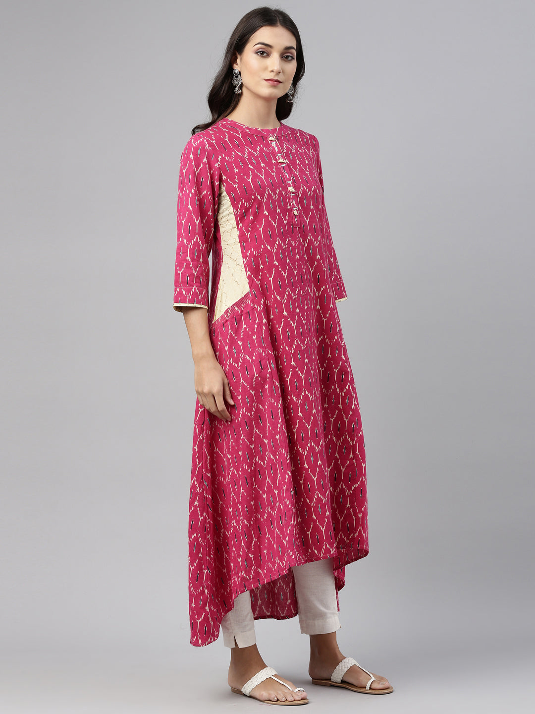 Neerus Pink cotton printed kurti - back view