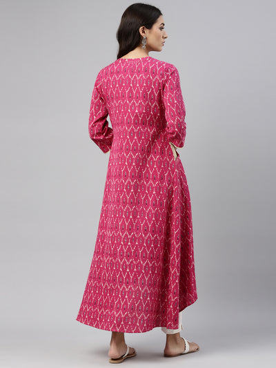 Neerus Women Pink Cream-Coloured Printed Kurta
