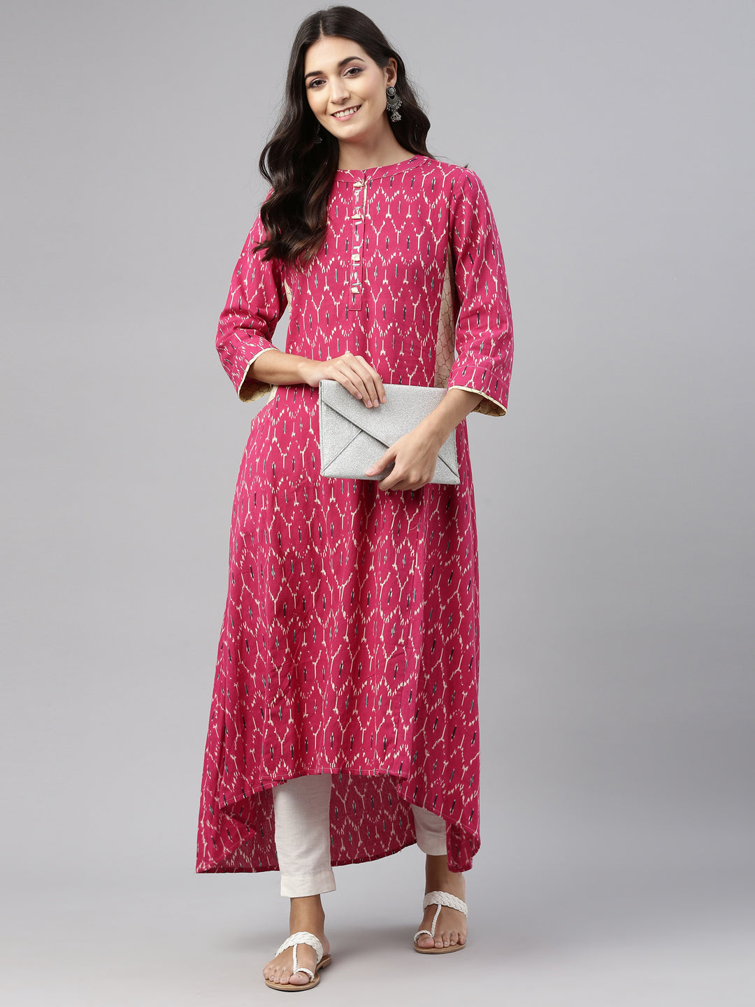 Neerus Women Pink Cream-Coloured Printed Kurta