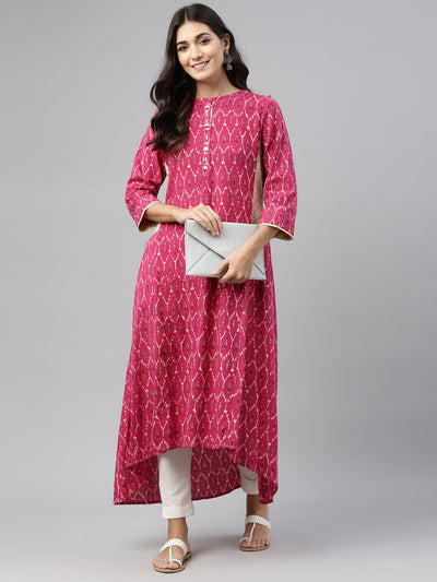 Neerus Women Pink Cream-Coloured Printed Kurta