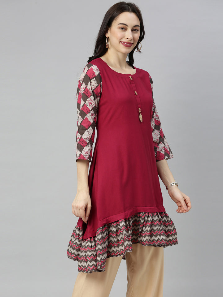 Neerus Maroon flared kurti - detail view 2