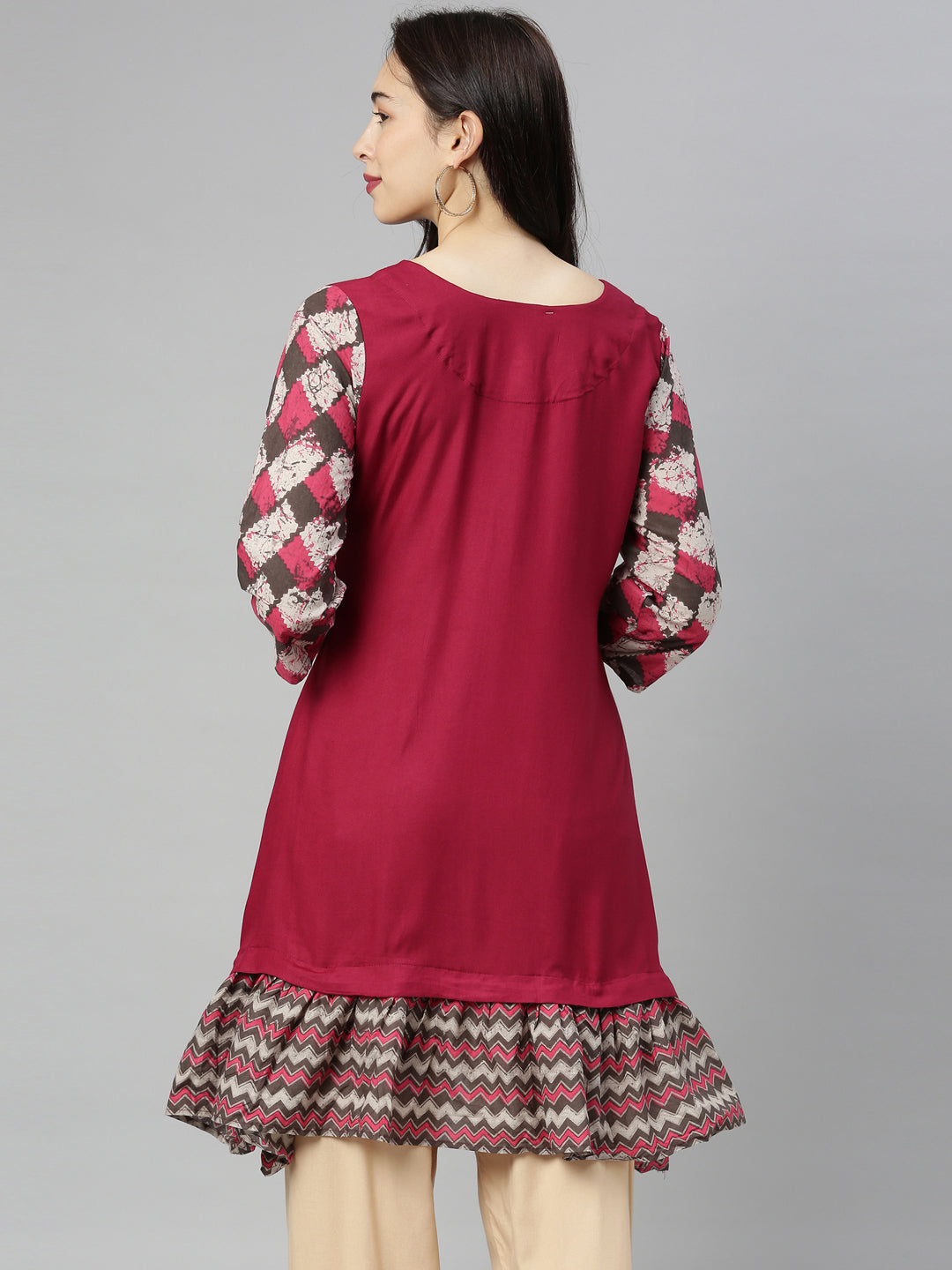 Neerus Maroon flared kurti - detail view 3