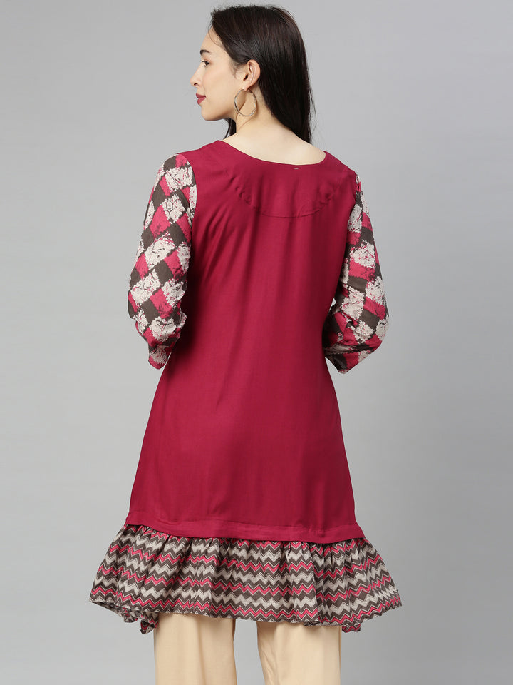 Neerus Maroon flared kurti - detail view 3
