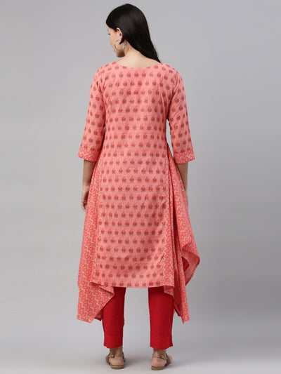 Neerus Women Coral Floral Printed Floral Kurta