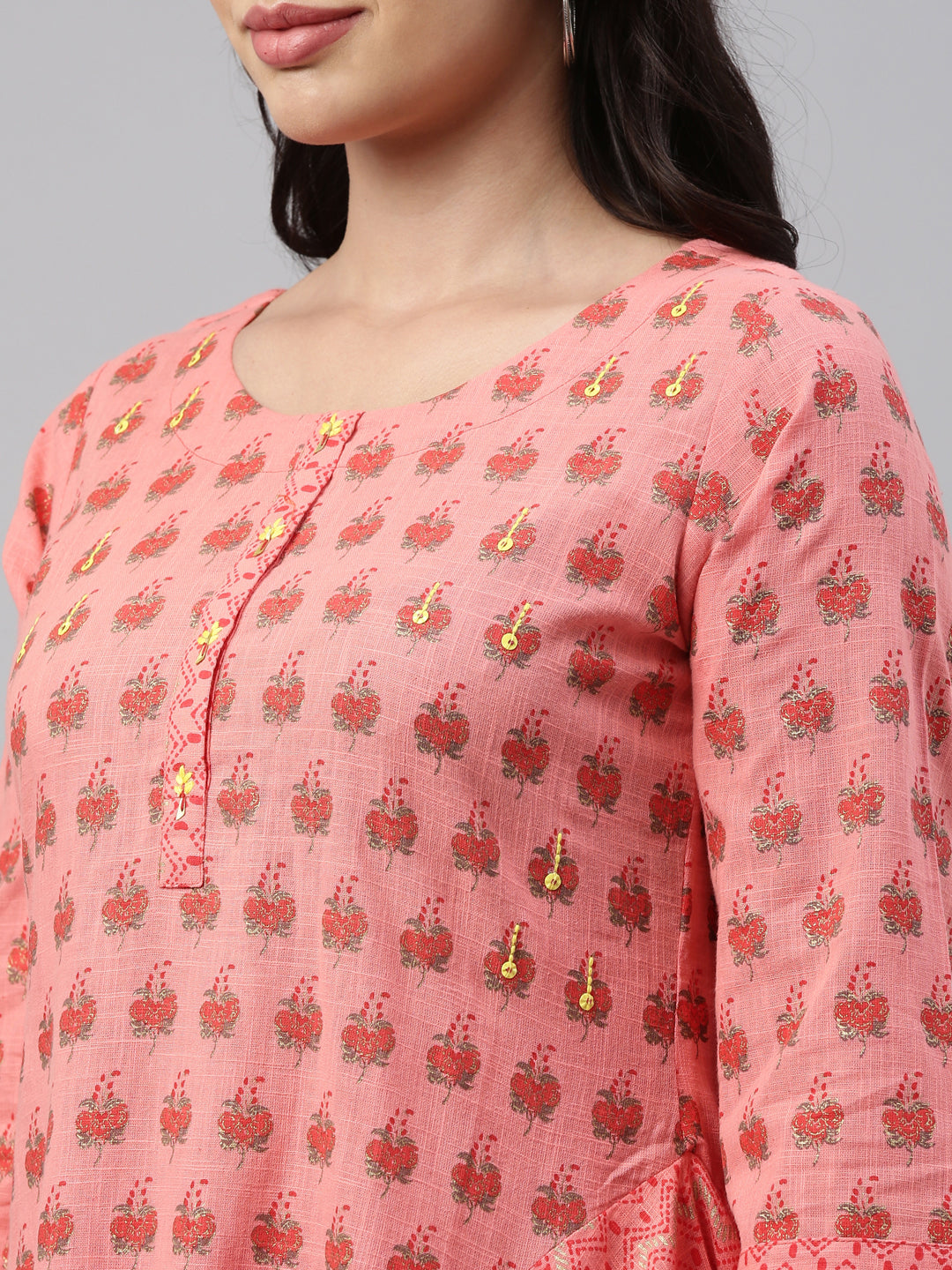 Neerus Women Coral Floral Printed Floral Kurta