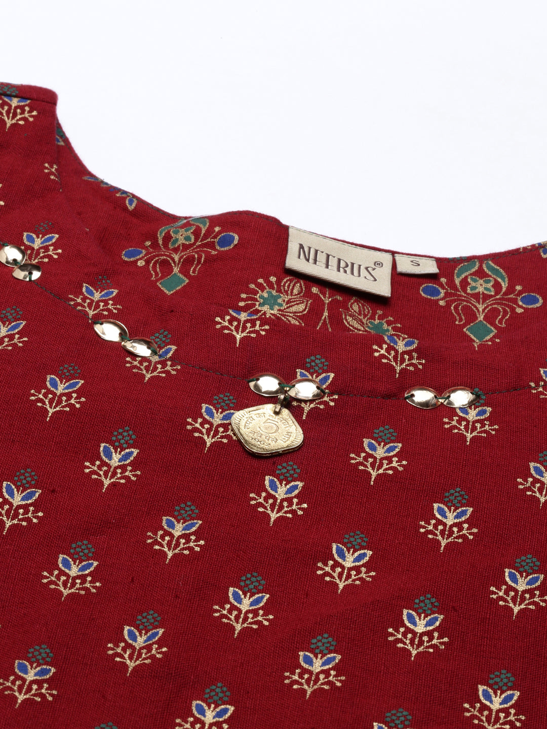 Neerus Maroon printed Anarkali kurta ethnic motifs - detail view 1