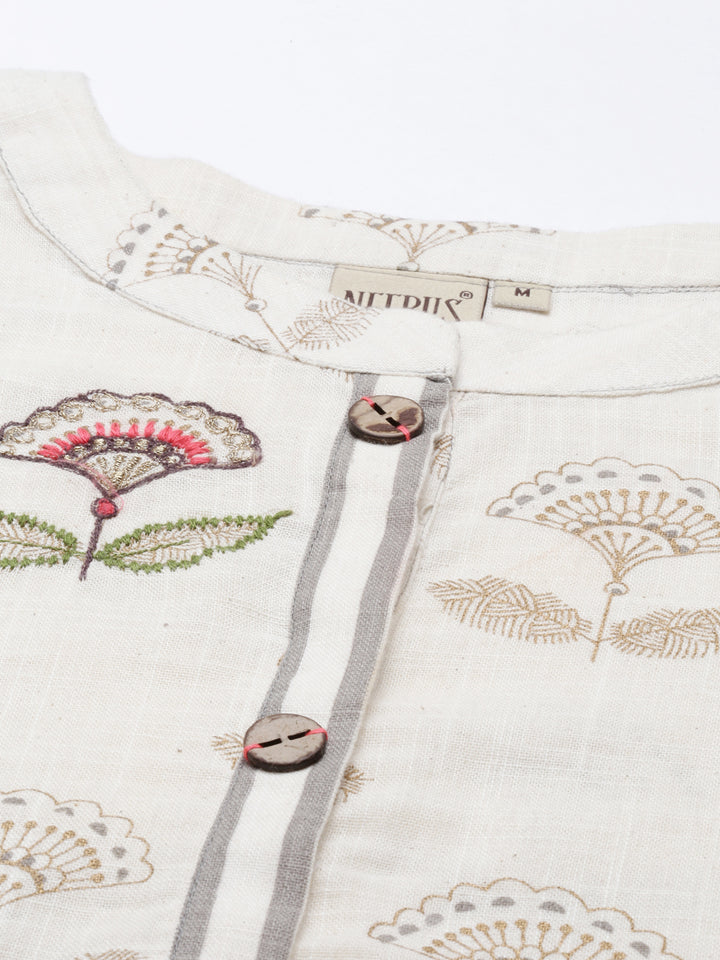 Neerus Beige cotton printed kurti - detail view 1