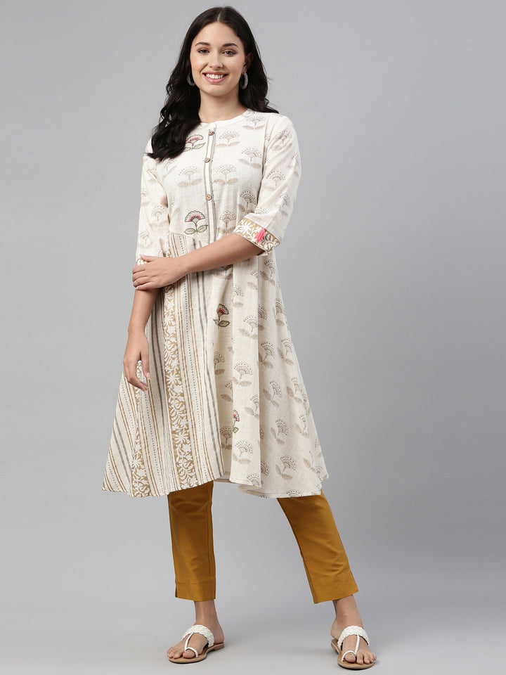 Neerus Beige cotton printed kurti - detail view 2