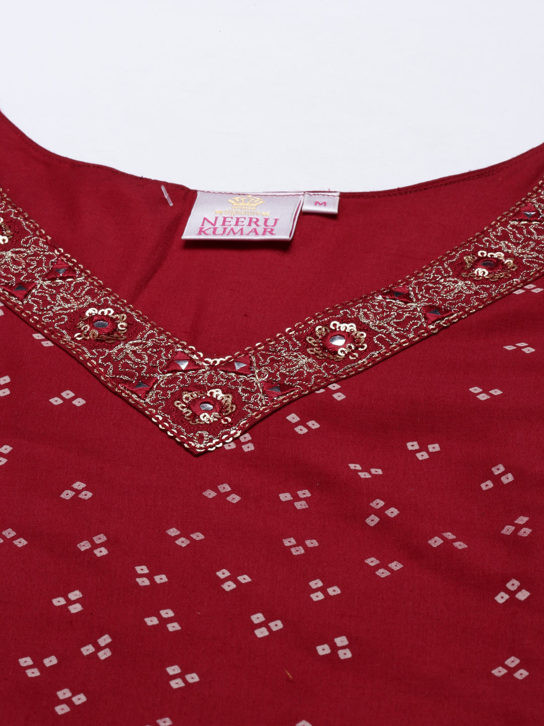Neerus Women Maroon Dyed Chikankari Anarkali Kurta