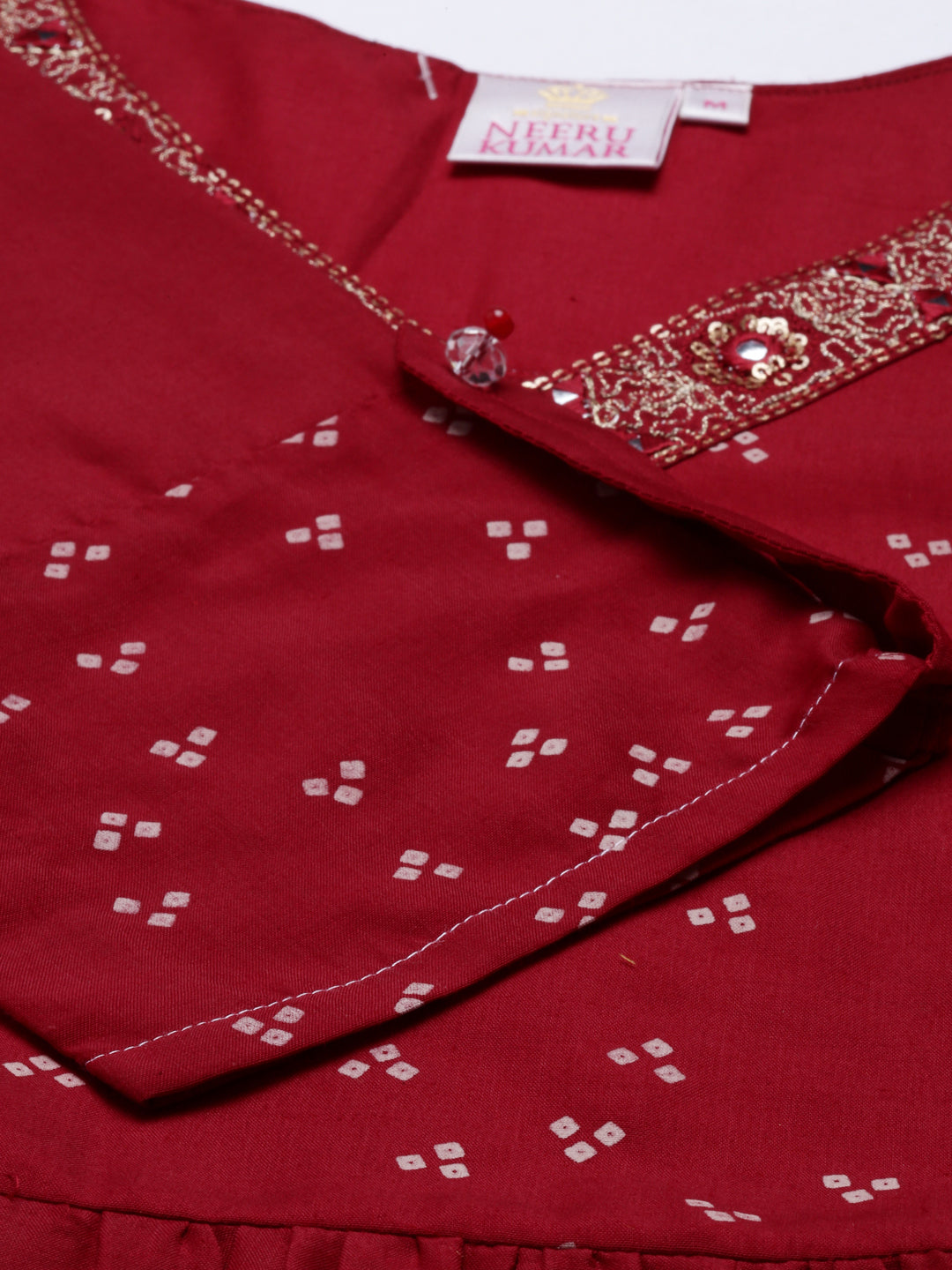 Neerus Women Maroon Dyed Chikankari Anarkali Kurta