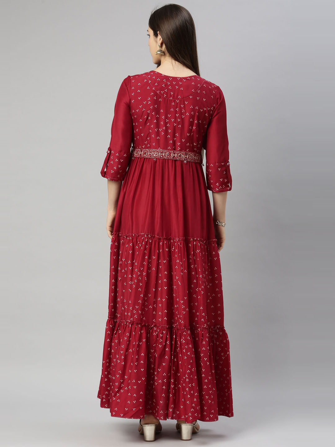 Neerus Women Maroon Dyed Chikankari Anarkali Kurta