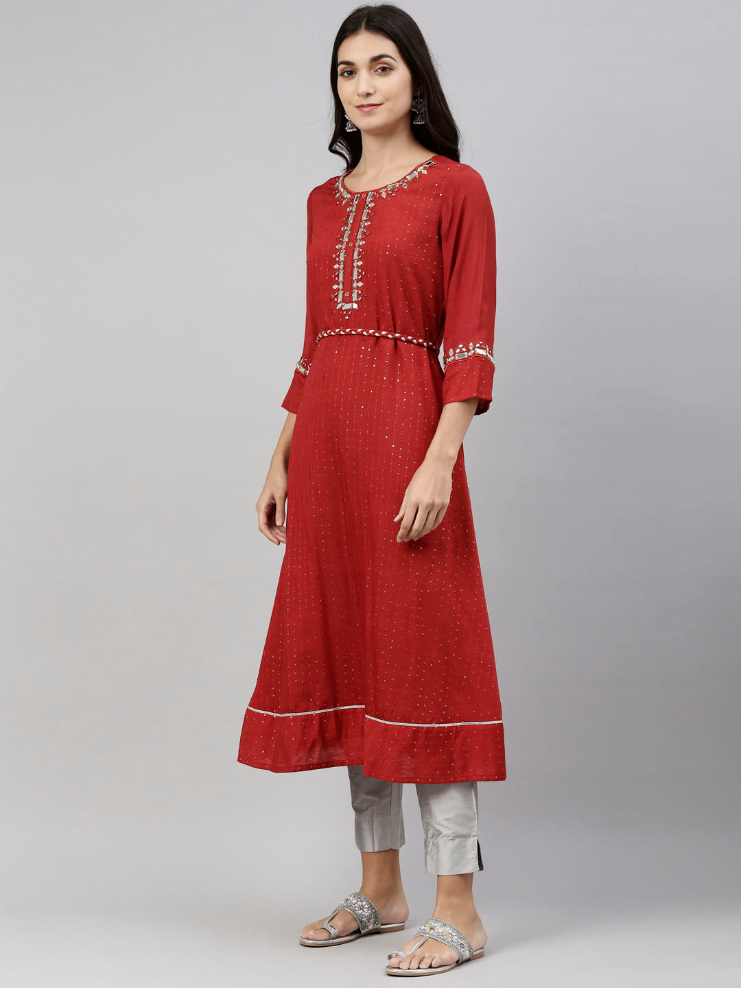 Neerus Orange Chanderi Embellished Kurta - back view
